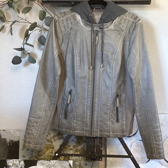 NWOT Hooded Jacket Faux Leather - Picture 1 of 8